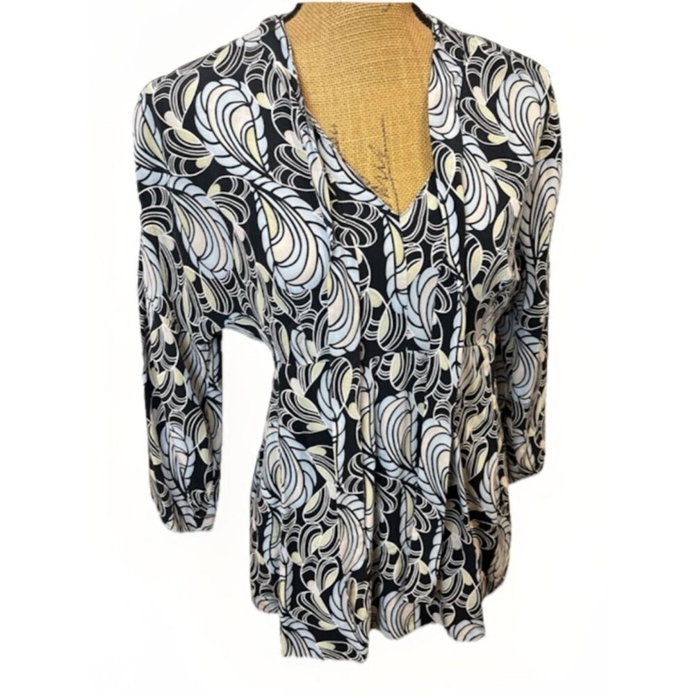 Nine West 100% Silk Print Blouse Retro Pleated Size Small